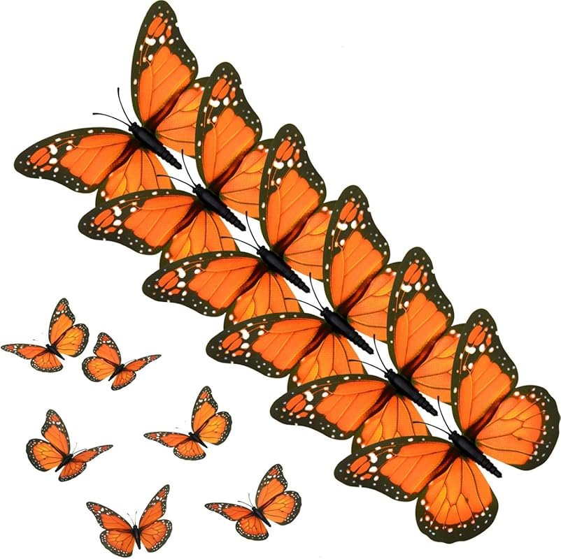 12-Pack Premium Orange Artificial Monarch Butterflies – Perfect for Cr