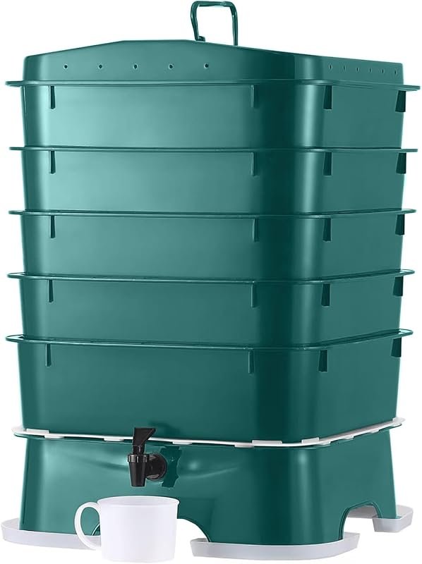5-Tray Continuous Flow Worm Composter for Indoor & Outdoor Organic Gardening
