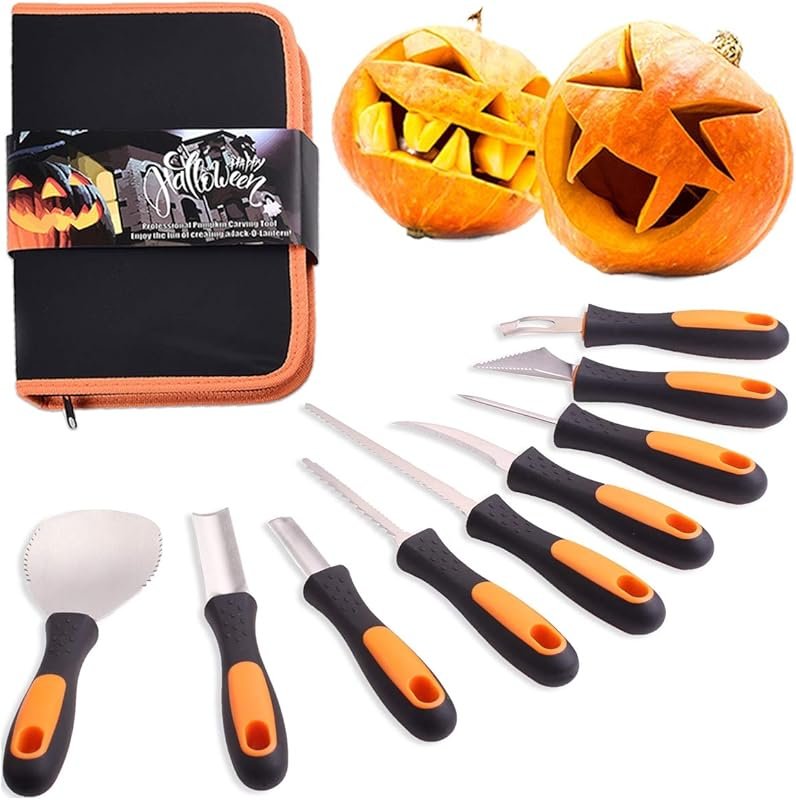 9-Piece Anti-Slip Pumpkin Carving Set with Stencils and Storage Bag fo