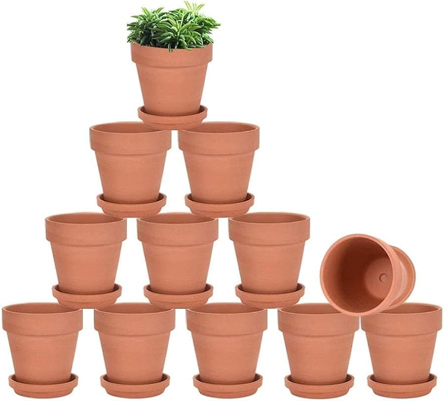 Vensovo 3 Inch Terracotta Pots with Saucer – 12 Pack Small Clay Plante