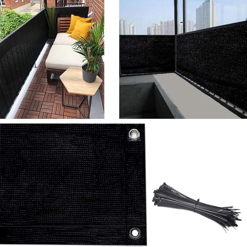 3.5ft x 16.5ft UV-Resistant Black Balcony Privacy Screen for Patio, Po