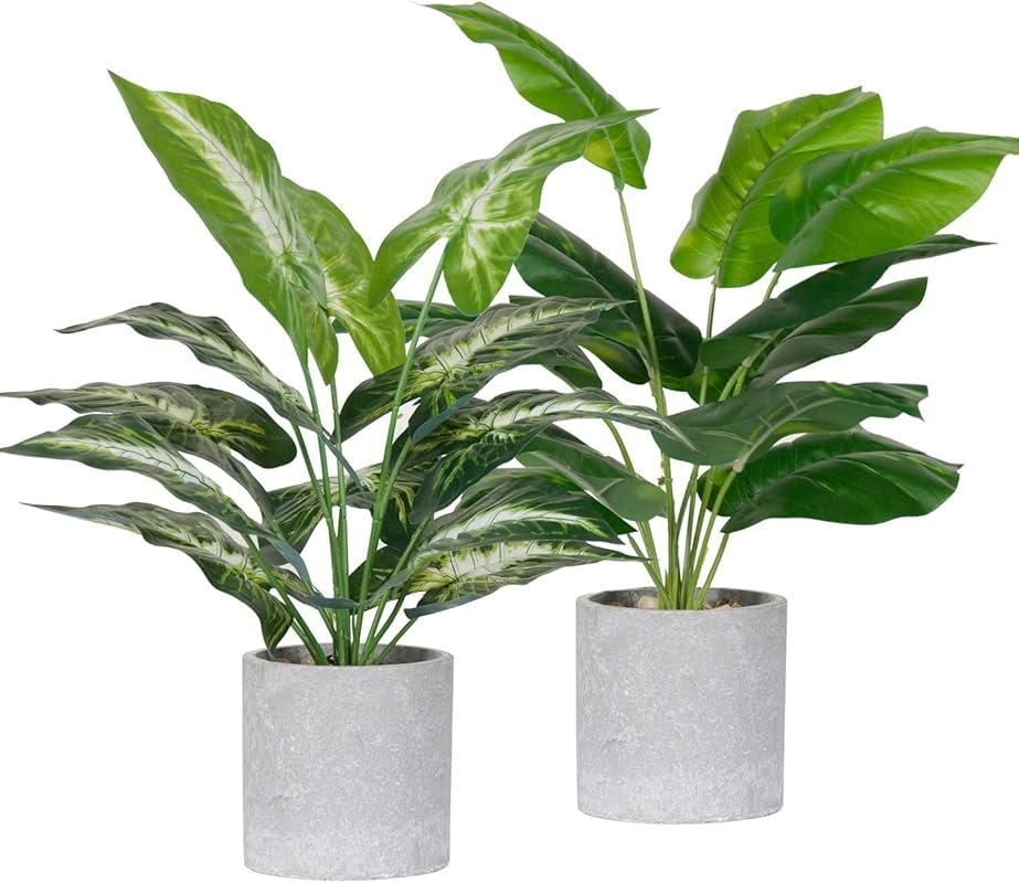 2 Pack Sage Green Faux Tropical Plants for Office Desk and Home Decor