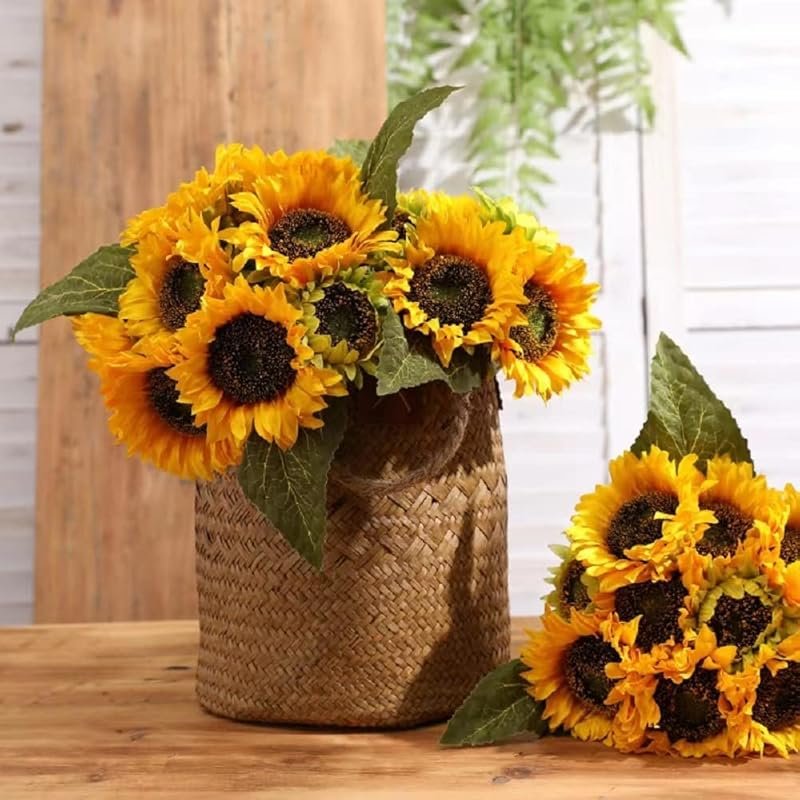 6PCS Dark Center Artificial Sunflowers for Outdoor Wedding and Party D