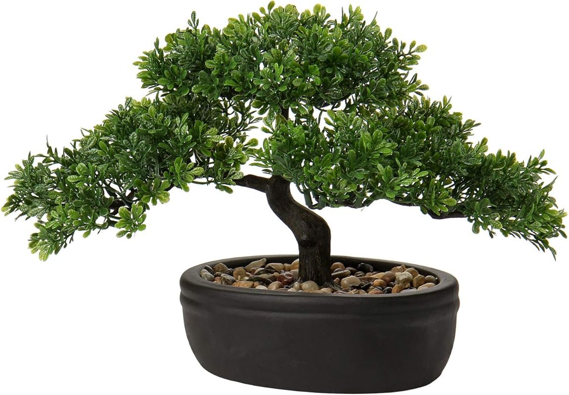 Small Artificial Juniper Bonsai Tree – Faux Plant with Ceramic Pot for