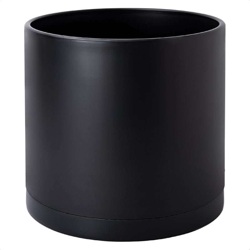 14-Inch Black Plastic Planter with Drainage Hole and Seamless Saucer f