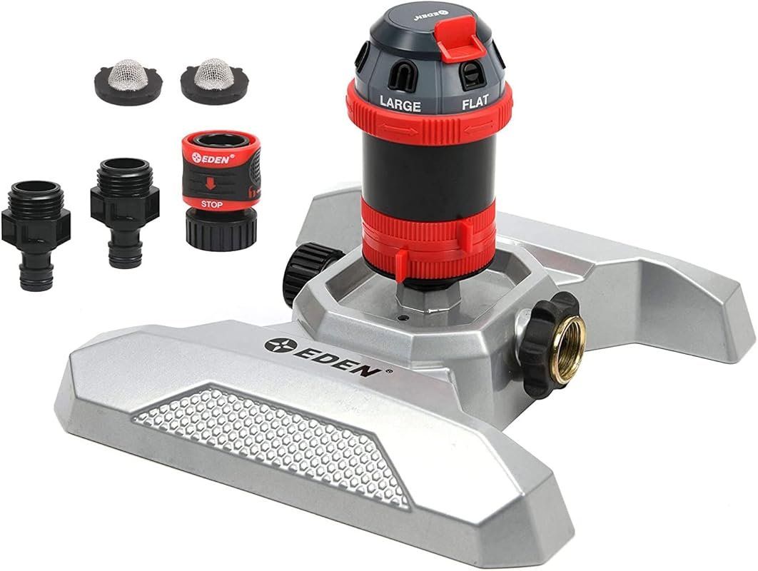 Eden 96122 Metal Base 6-Pattern Rotary Gear Drive Sprinkler with Adjus
