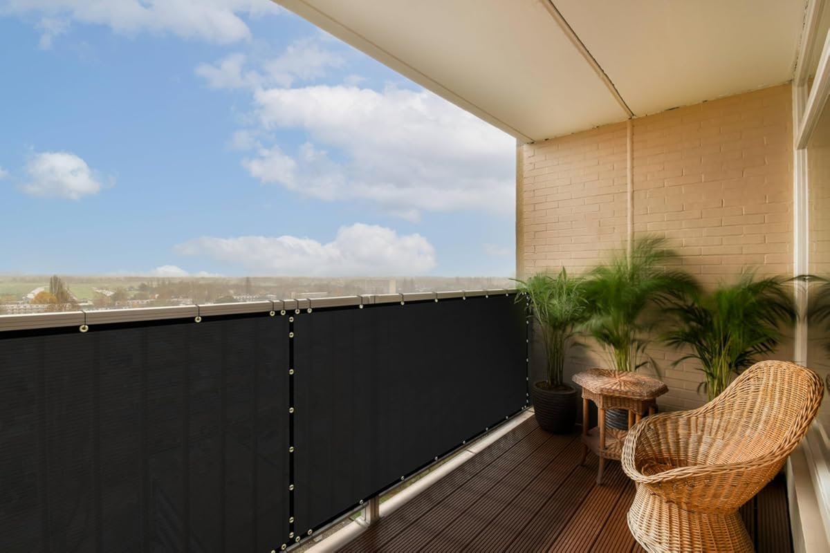 3' x 10' Black Commercial Grade Balcony Privacy Screen with 3-Year War