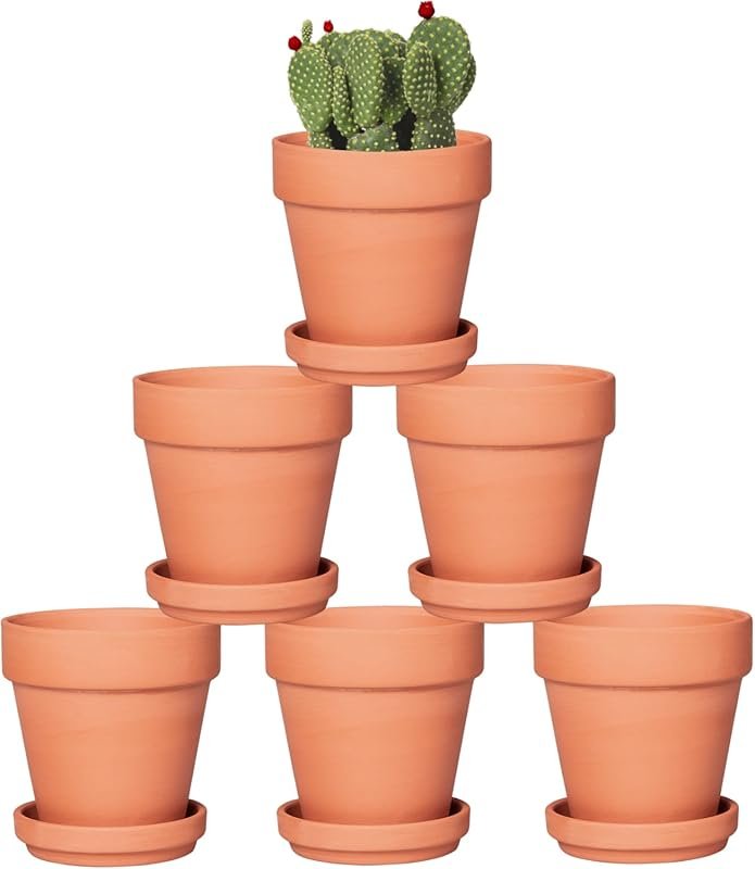 Orceler 4 Inch Terracotta Pots with Saucer – 6 Pack Small Clay Planter