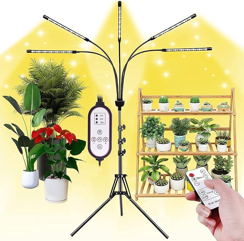 yentbokj 5-Head Full Spectrum LED Grow Lamp with Timer for Indoor Plan