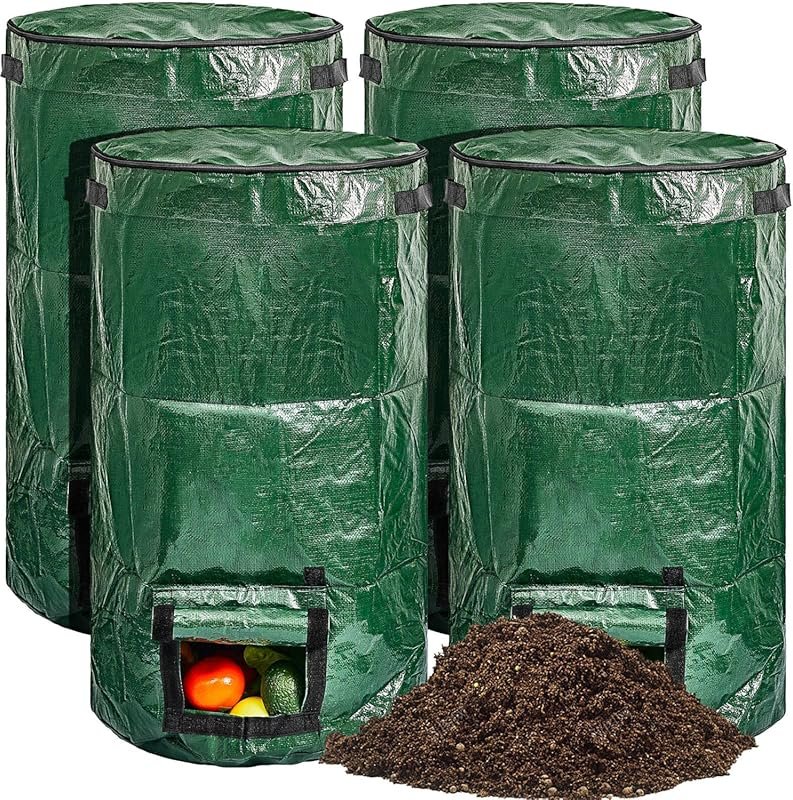 Ctosree 4-Pack 34 Gallon Reusable Compost Bags – Heavy Duty Yard Waste Containers