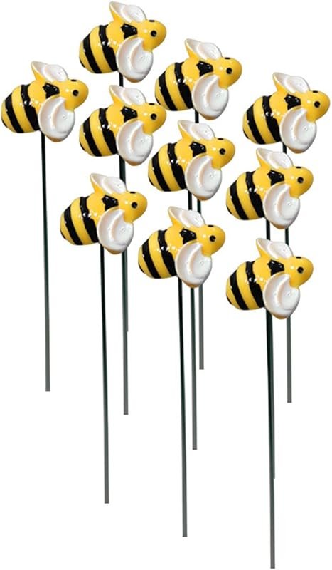 10-Pack Metal Bee Garden Stakes – Resin Bumble Bee Yard Art for Flower