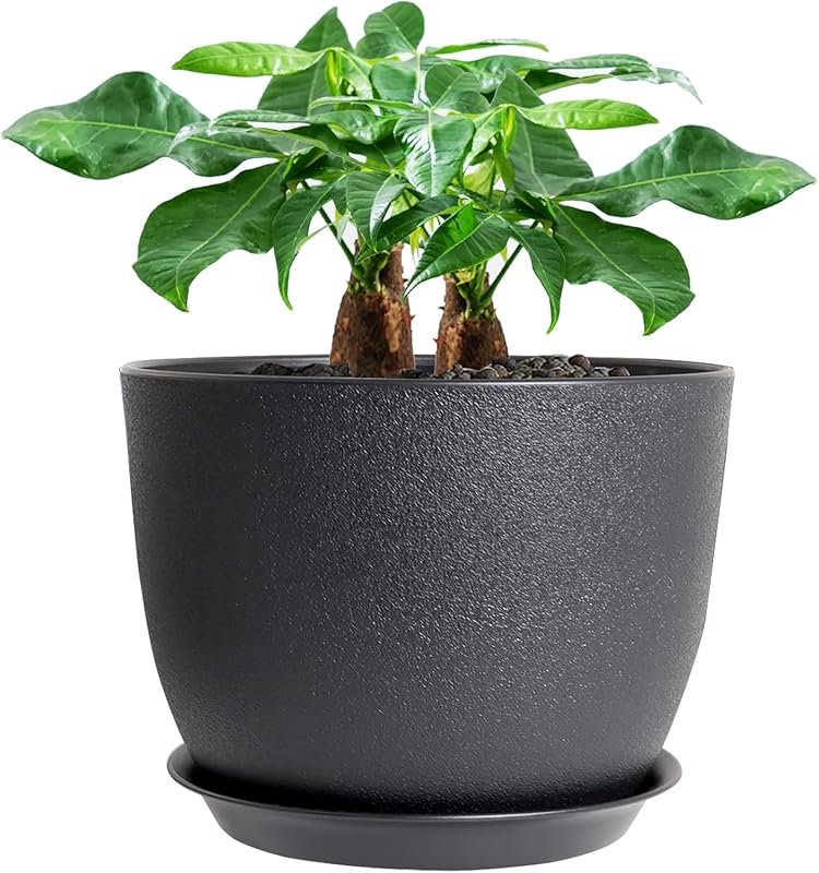 UOUZ 12-Inch Large Plastic Planter with High Drainage Holes and Saucer