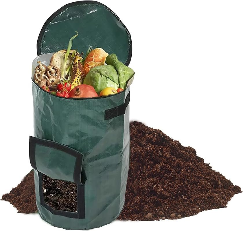 34 Gallon Reusable Garden Compost Bag with Lid – Collapsible Organic Fertilizer Container