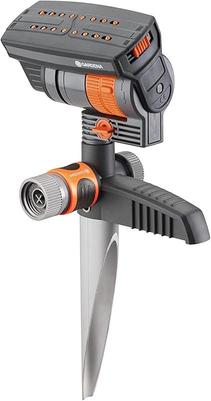 GARDENA ZoomMaxx Oscillating Sprinkler on Metal Step Spike, Waters Up