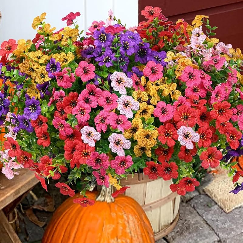 trytuny 20 Bundles Outdoor Artificial Flowers: UV Resistant Silk Plant
