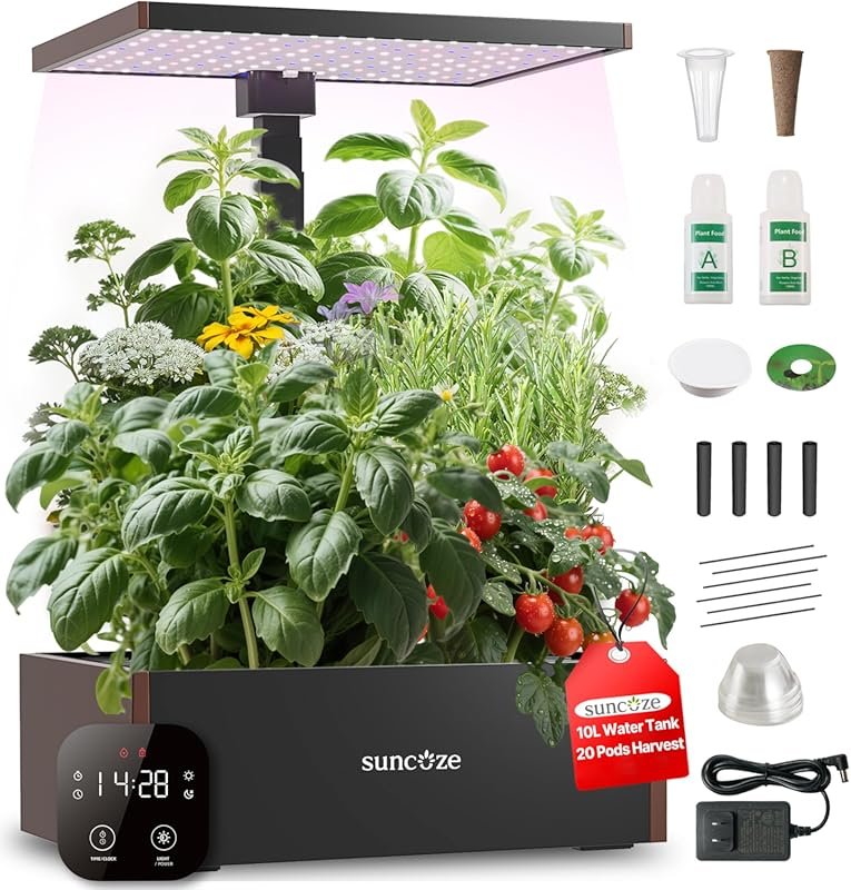 SUNCOZE 20-Pod Large Hydroponic System with 30W LED Light and 10L Water Tank