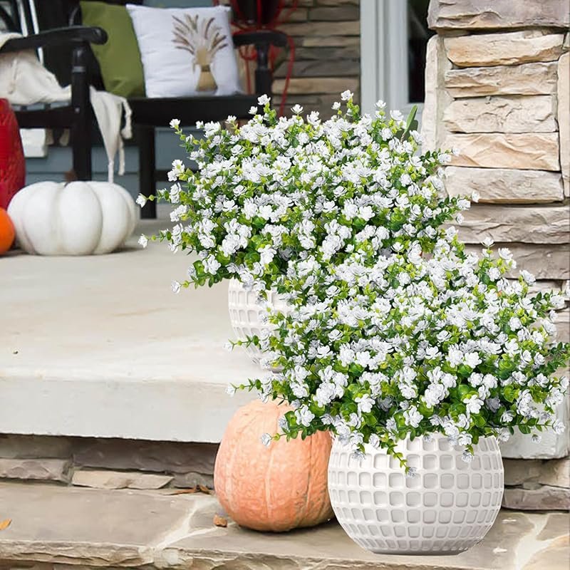 NETAP 20 Bundles Outdoor Artificial Flowers: Realistic UV Resistant Wh