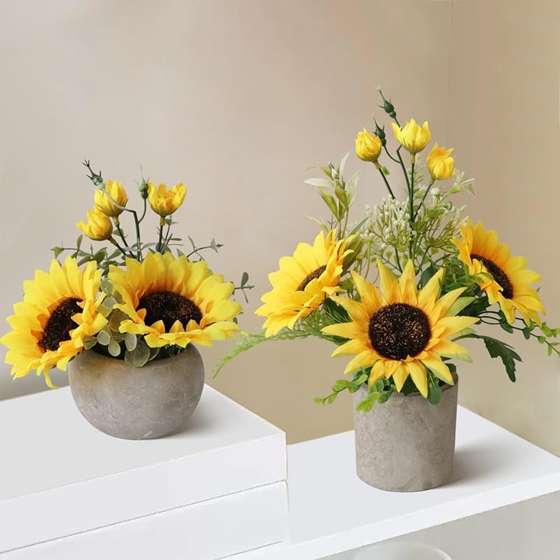 Yellow Sunflower Artificial Flower Pot for Summer Table Centerpieces a