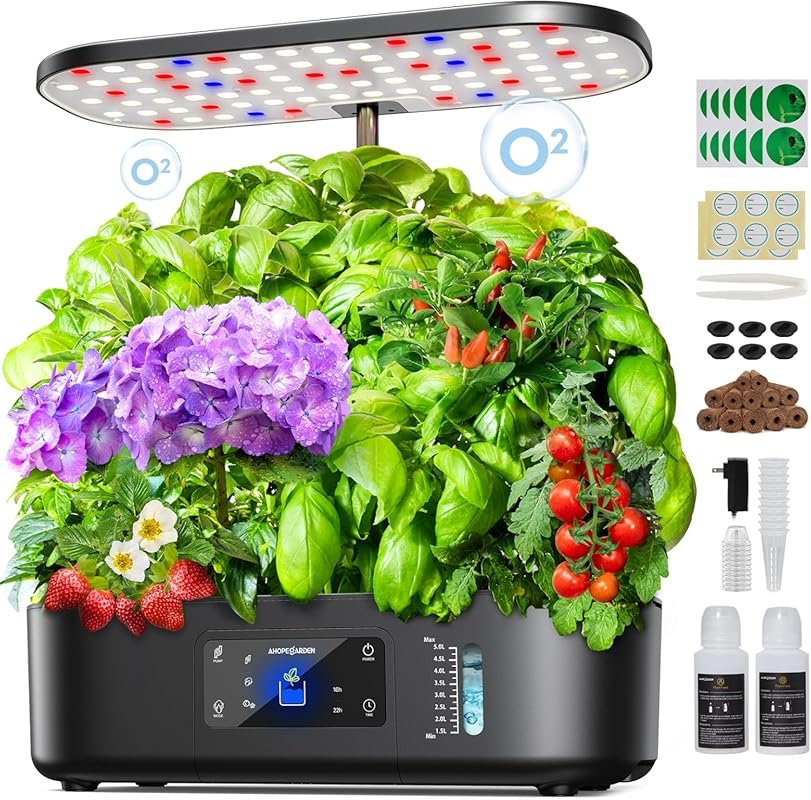 Ahopegarden 12-Pod Indoor Hydroponics Growing System Kit with LCD Touc