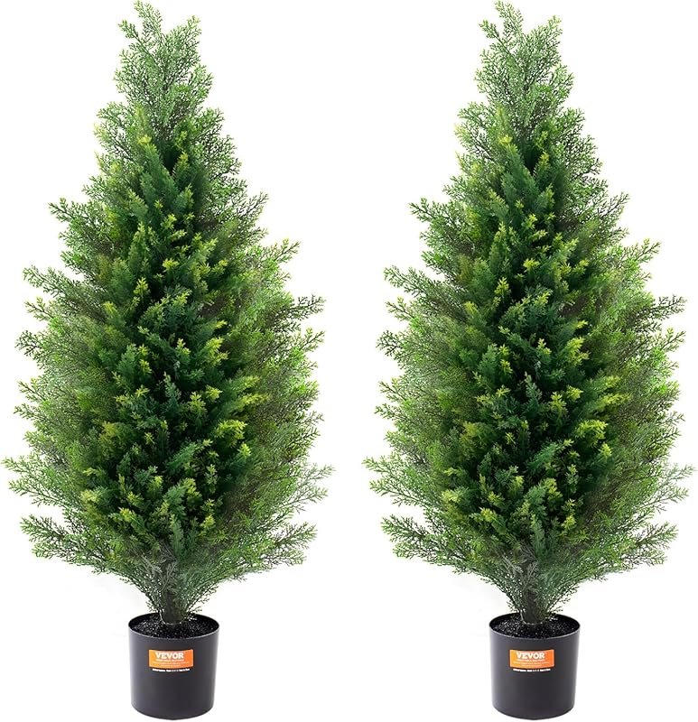 36-Inch Faux Cedar Topiary Trees with Extra Leaves, UV-Resistant for H
