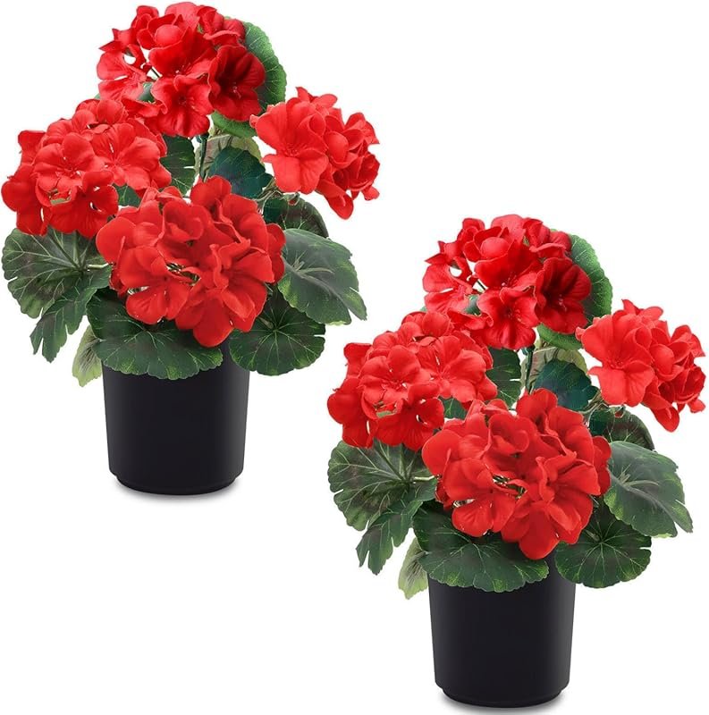 2 Pack UV Resistant Red Silk Geraniums for Outdoor and Indoor Summer H