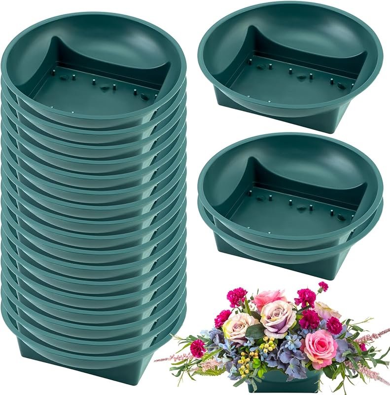 20 Pack Green Floral Bowls for Arrangements, Plastic Flower Containers