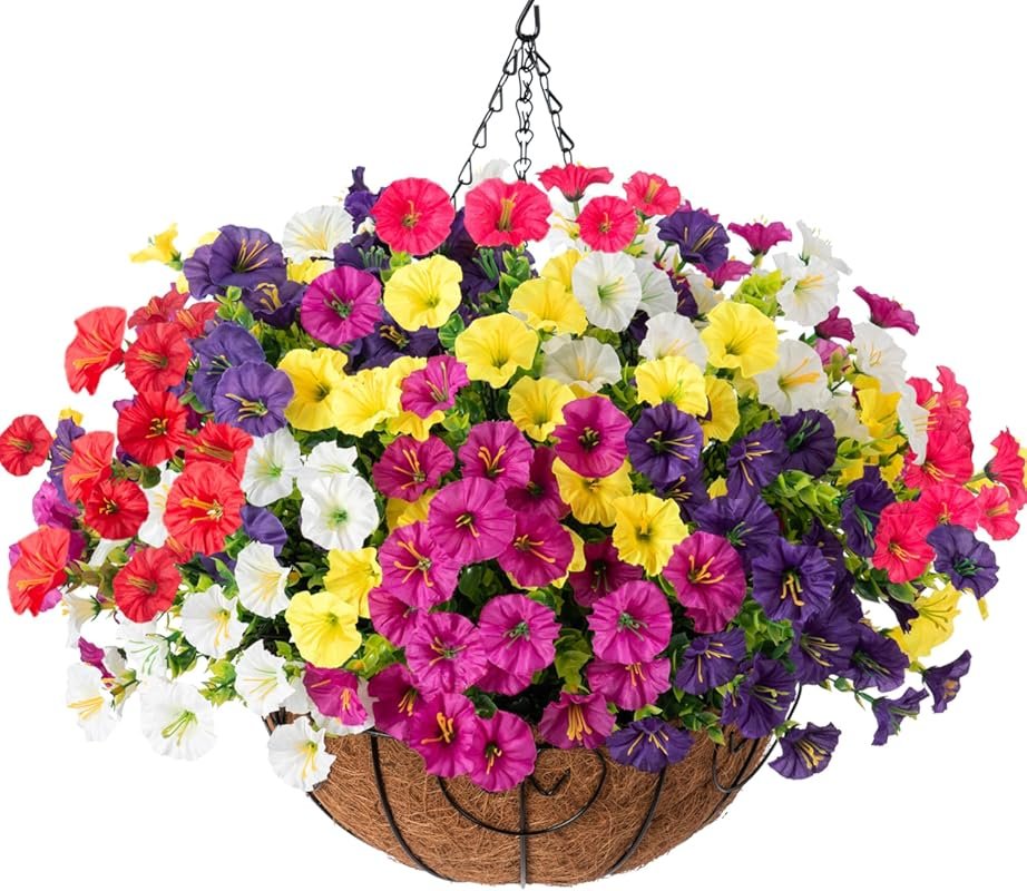 Fake Silk Morning Glory Hanging Plants for Outdoors, UV Resistant Arti