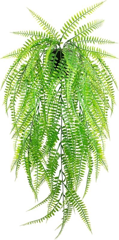 Black Pot Fake Hanging Boston Fern with Trailing Leaves for Indoor and