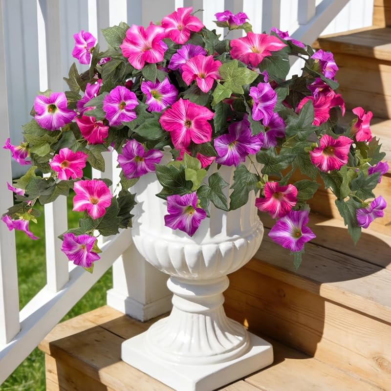 2PCS UV-Resistant Fake Petunias for Outdoor Decor, Realistic Silk Flow