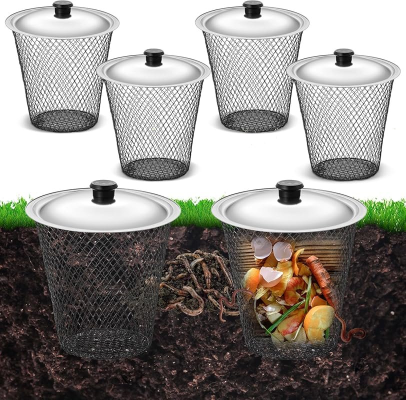 MorningRo 4 Pcs Inground Worm Composter with Lids for Raised Garden Be
