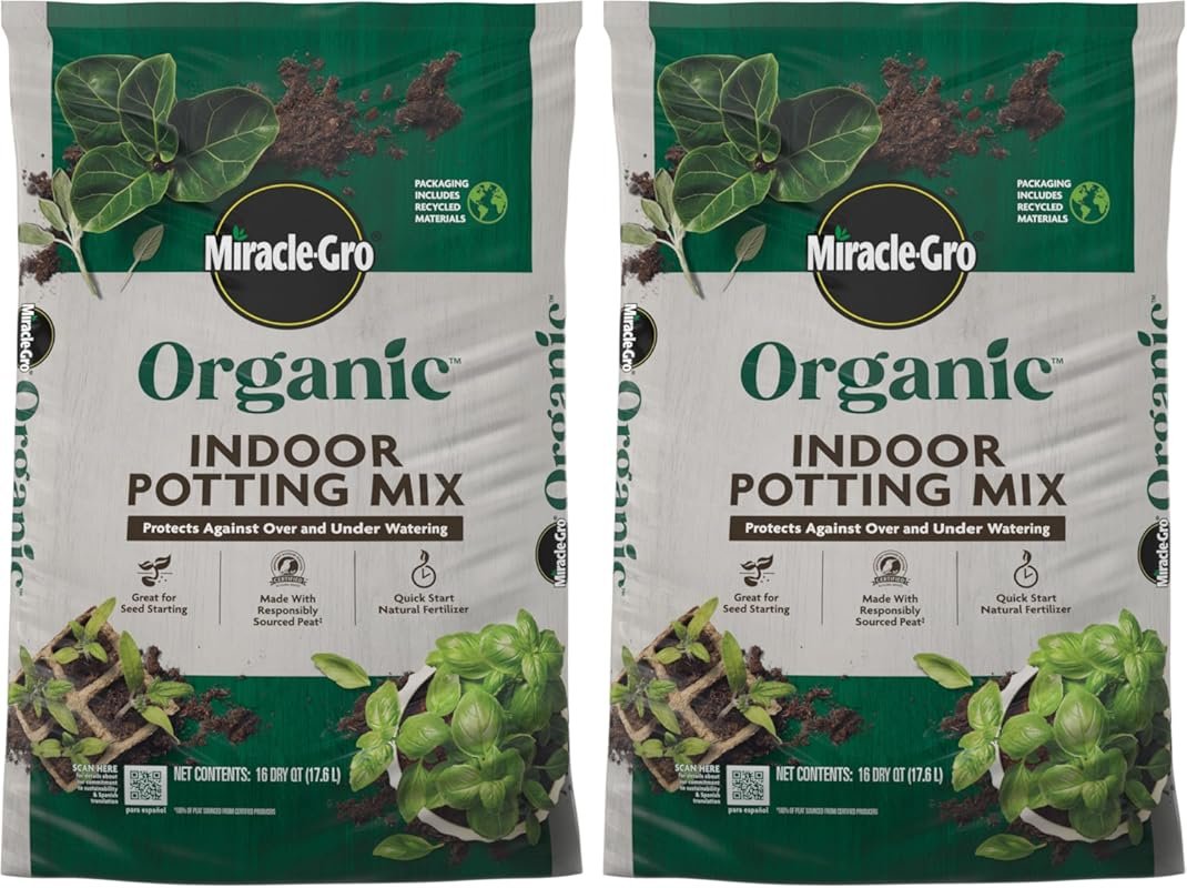 Miracle-Gro Organic Indoor Potting Mix for Houseplants, OMRI Listed, Protects Against Over/Under Watering