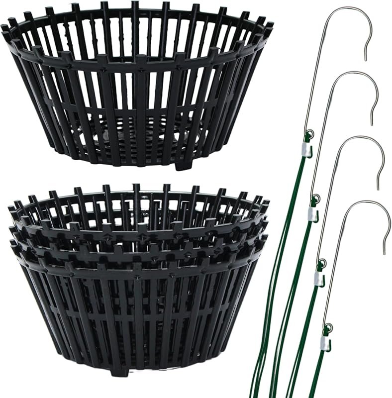 Large 10 Inch Plastic Orchid Baskets with Hangers, Durable Black Pots
