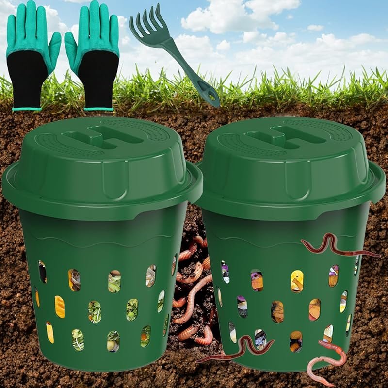 Warm Farm 2-Pack 8L Inground Worm Composter for Outdoor Garden Beds & 