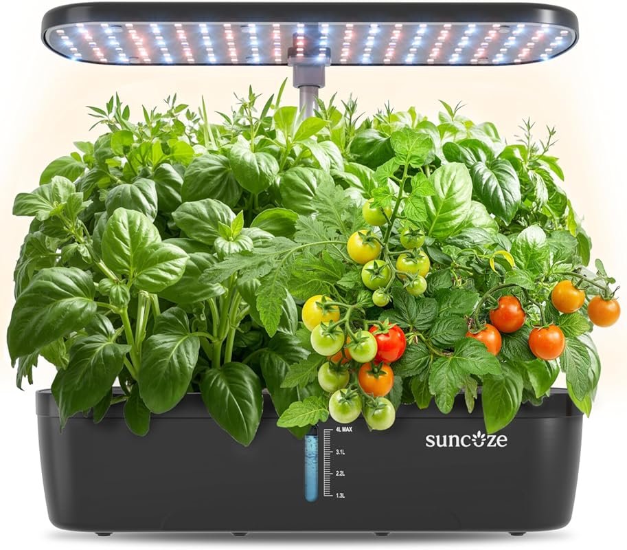 SUNCOZE 12-Pod Hydroponic Indoor Garden Kit with 20W LED Light and Adjustable Height