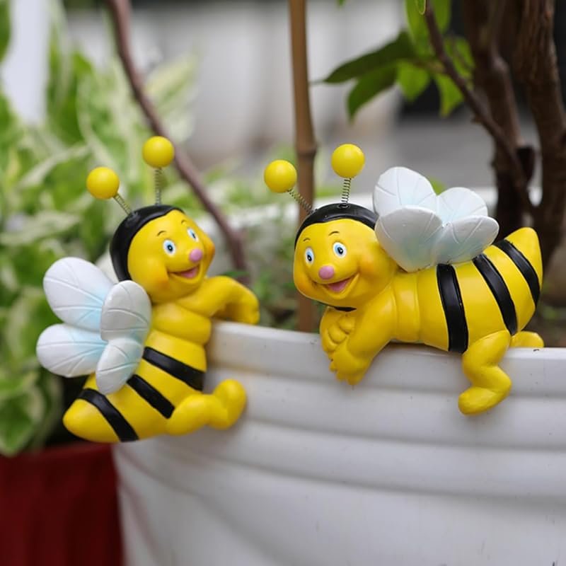 Set of 2 Resin Climbing Bee Figurines for Flower Pots – Hanging Garden