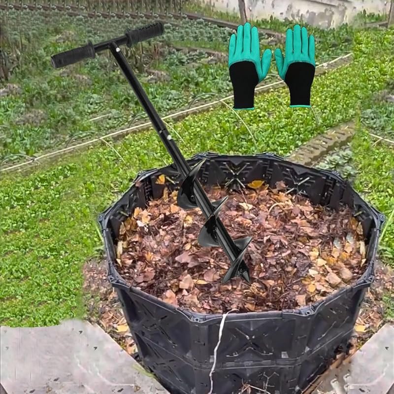 All-in-One Compost Turning and Aerating Tool for Outdoor Bins, Bags, a
