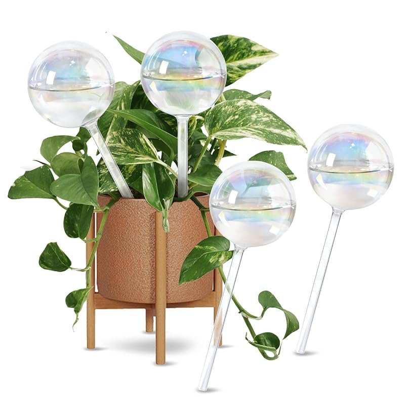 4-Pack Iridescent Glass Self-Watering Globes – Slow-Release Hydration for Indoor Plants