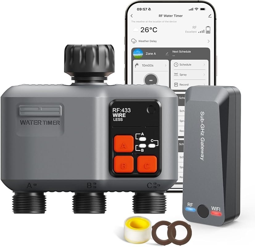 Smart WiFi Sprinkler Timer with 3 Zones, Alexa & Google Control