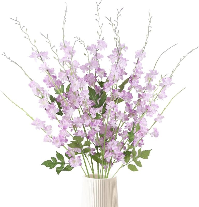 6PCS Light Purple Faux Delphinium Flowers for Wedding Centerpieces and