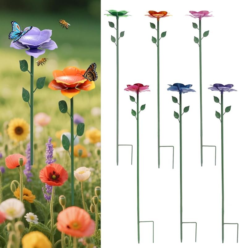 Bee Watering Station & Butterfly Feeder: Elegant Metal Flower Design f