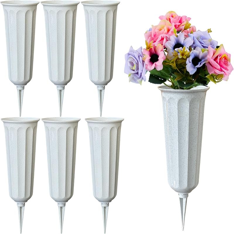 Set of 6 Gray Cemetery Flower Vases, Durable Outdoor Grave Cone Holder