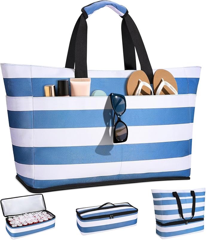 Large Waterproof Sandproof Beach Tote Bag for Women with Wet Compartme