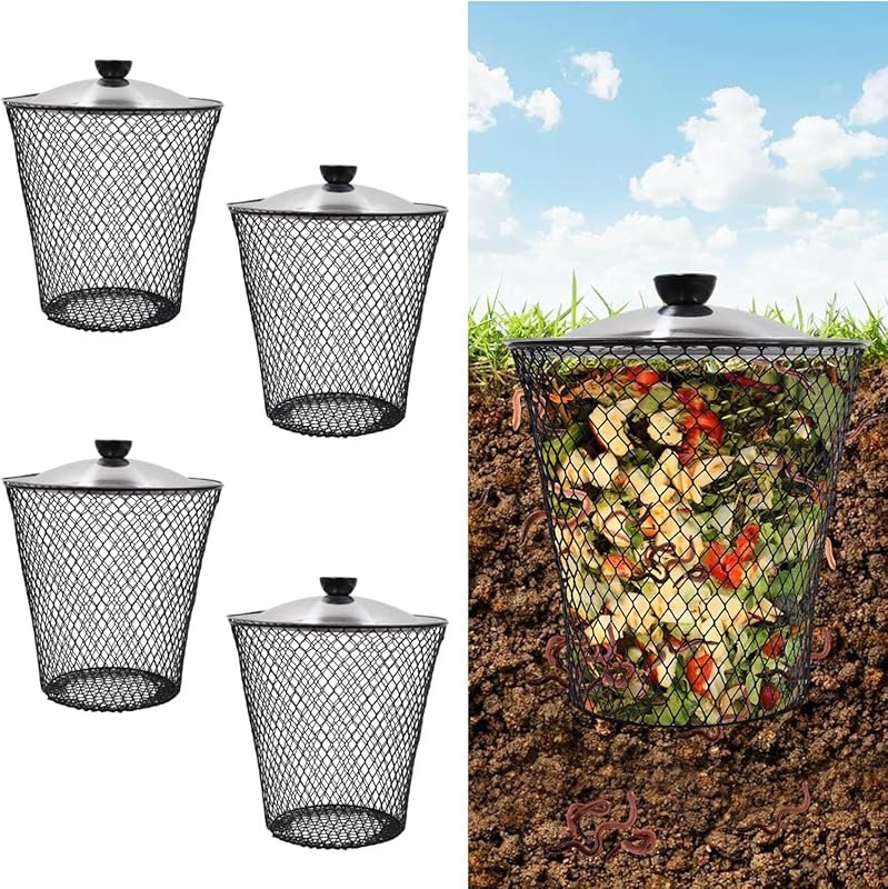 4 Pack Metal In Ground Worm Compost Bin with Lid for Garden & Backyard