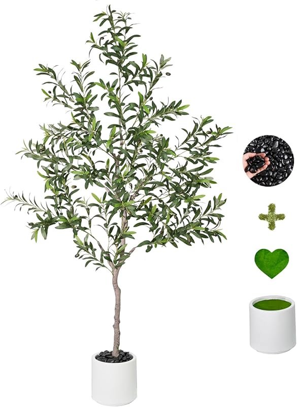 Lifelike Artificial Olive Tree with White Pot for Home, Office, Living