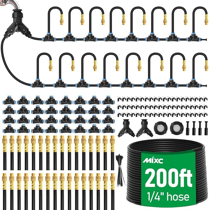 MIXC 200Ft Upgraded Drip Irrigation System with 32 Adjustable Copper N