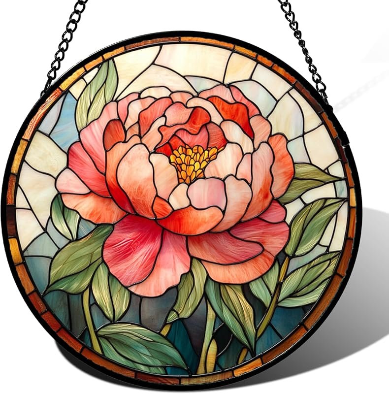 Pink Peony Stained Glass Suncatcher – 7.8