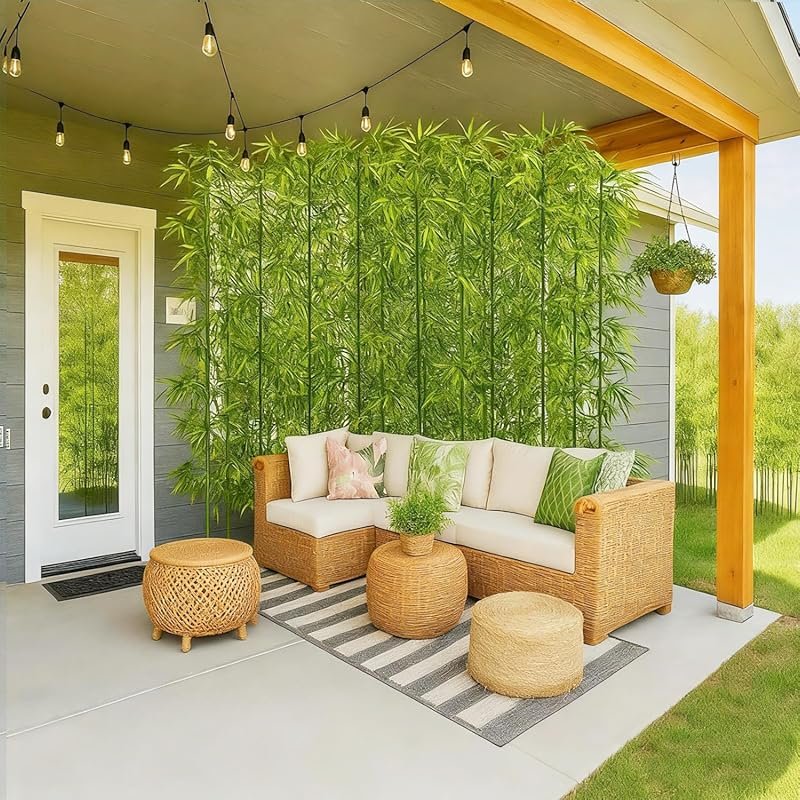 10 Pack 7/8ft Tall Artificial Bamboo Trees with Silk Leaves for Garden