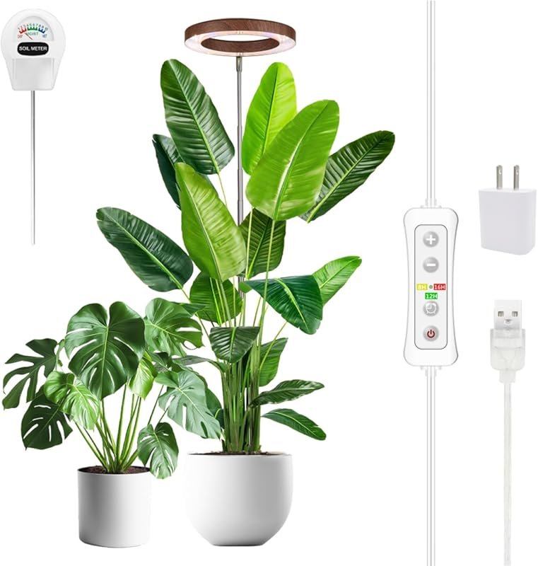 Full Spectrum LED Grow Light with Soil Tester, Height Adjustable & Aut