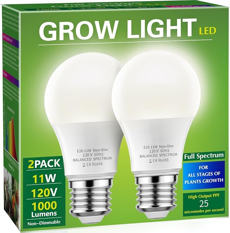Full Spectrum LED Grow Light Bulbs A19 E26 Base 11W 100W Equivalent fo