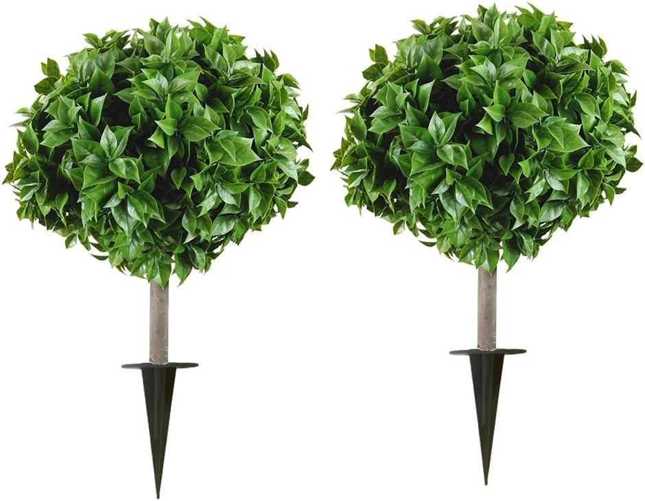Two 20-Inch Artificial Green Leaf Trees with UV Protection, Ground Anchors, Indoor & Outdoor Greenery
